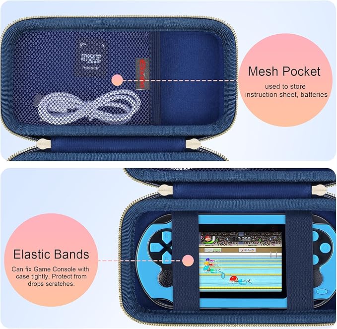 Elonbo Carrying Case for WELLST·G/ TaddToy/ Beijue/ Family Pocket/ CCTU/ X-JOYKIDS/ GREENCREEK/ Beico/ KAVOYI/ GuaiyeyeAP/ TEBIYOU Handheld Game Console, Portable Electronic Gaming Player Bag, Blue