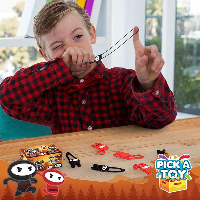 PICK A TOY Ninja Toys for Boys & Girls Party Favors Supplies Stretchy Flying Ninjas 12-Pieces, Slingshot Toys Mini Toy Stuffers, Karate Birthday Goodie Bags & Ninja Party Favors Easter Egg Filler