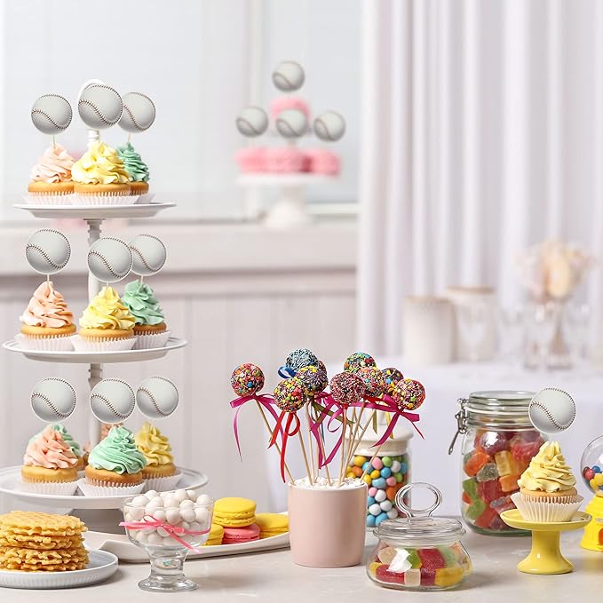 Gyufise 36Pcs Baseball Cupcake Toppers Assembled Sport Theme Ball Cupcake Picks Baseball Theme Baby Shower Kids Birthday Party Cake Decorations