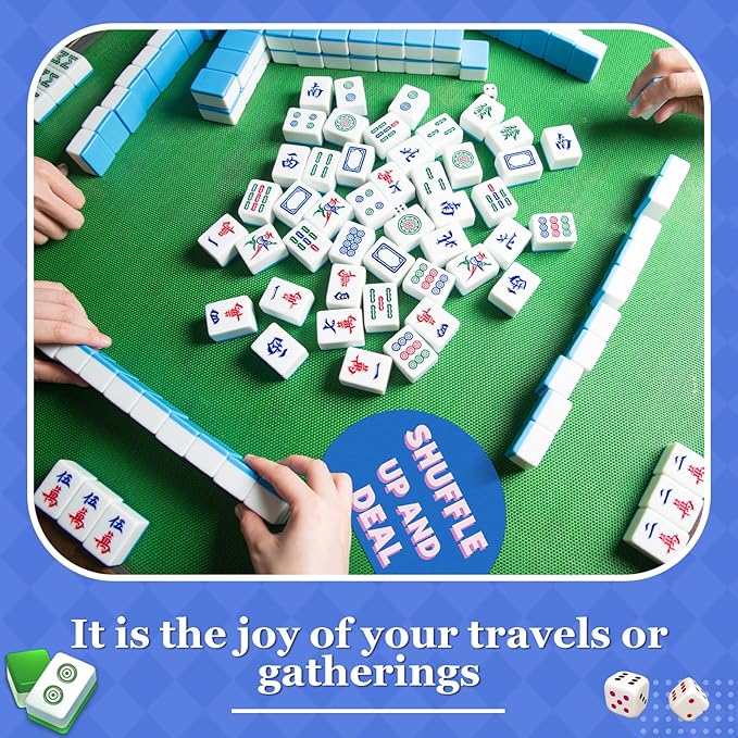 Soulchen 2 Pcs Mahjong Tile Mixer Shufflers for Mixing and Shuffling Tiles Plastic Mahjong Accessories Gifts for Lovers Games Decorative Printed Design (Blue Semicircle Style)