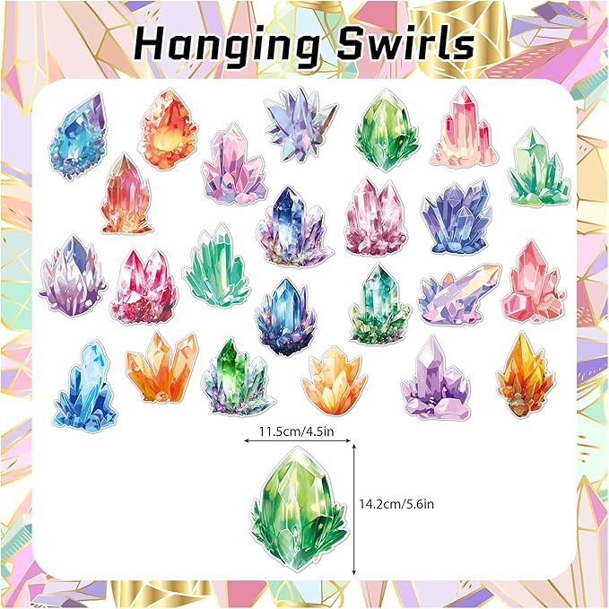 24 PCS Crystal Hanging Swirl Decorations Crystal Ceiling Streamers Hanging Decorations Geology Crystal Party Decorations for Crystal Birthday Party Supplies Baby Shower Decorations