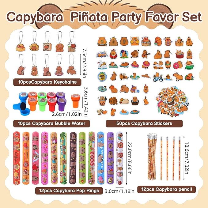 Capybara Piñata Party Set Animal Themed Birthday Party Supplies with Pencils Snap Bracelets Stamps Keychains Stickers for Birthday Baby Shower Party