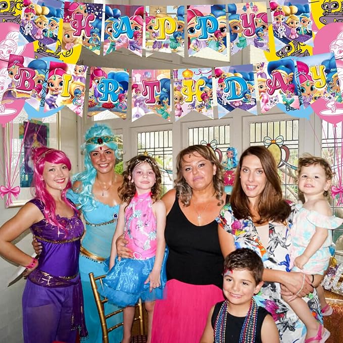 ELZEM Shimmer and Shine Party Decorations,Girl Birthday Party Supplies Includes Banner- Cake Topper - 12 Cupcake Toppers - 18 Balloons, Blue