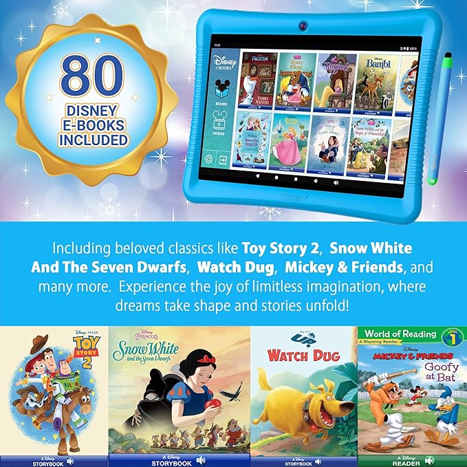 Contixo K102 10" Android Tablet and KW1 Kids Smartwatch - 32GB, Includes 80+ Disney Storybooks, Educational Watch with Games, Camera, Music Player, Alarm, Customizable Wallpaper, Blue