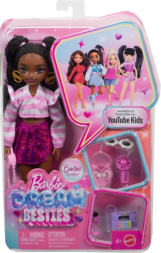 Barbie Dream Besties Brooklyn” Fashion Doll & Accessories, Posable with Brunette Hair & Dance-Themed Toy Pieces
