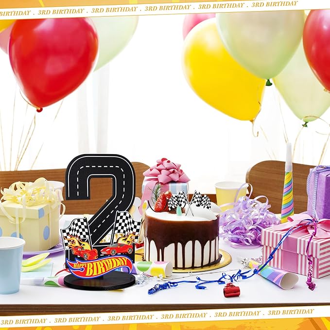 Race Car 2nd Birthday Number Sign Centerpiece Race Car Theme 2nd Birthday Party Supplies Wooden Table Decoration Photo Props for Boys Two Years Old