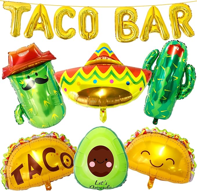 Taco Bar Decorations 13Pcs Mexican Fiesta Party balloons Taco Party Decorations Taco Cactus Avocado Sombrero Balloons Mexican Cinco de Mayo Fiesta Theme Party Decorations