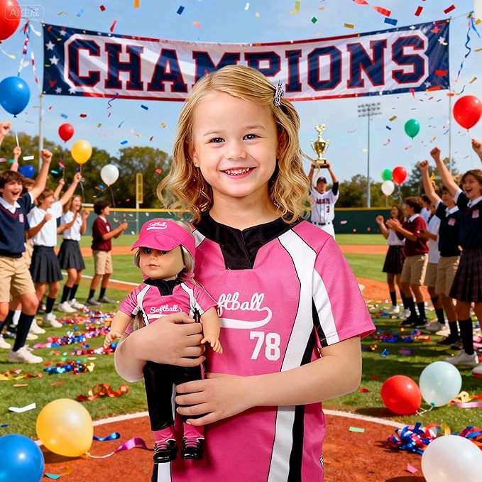 ARTST Softball Uniform Doll Outfit-18 inch Doll Clothes and Accessories Set-Hat Baseball Clothing Bat Shoes Socks, Valentine's Gifts for Girls Spring T-Ball
