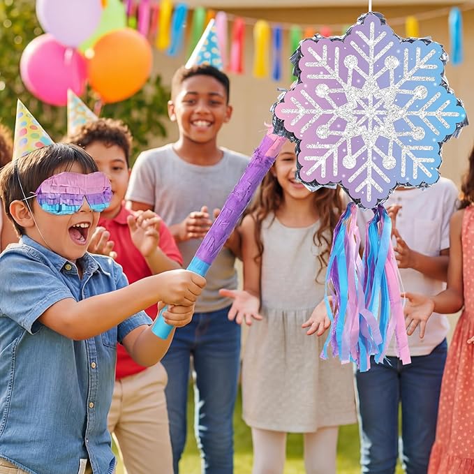 Snowflake Piñata Snowflake Birthday Decorations Wonderland Birthday Party Supplies Piñata with Blindfold Stick for Princess Party Supplies Decorations