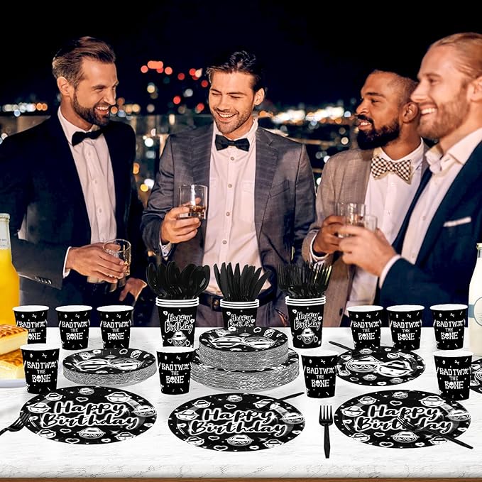 168Pcs Cholo Birthday Party Decorations Early 2000s Plates Napkins Cups Forks Knives Spoons Black Cholo Gangsta Paper Tableware for Kids Teens Adult Men Old School Birthday Party Supplies Serves 24