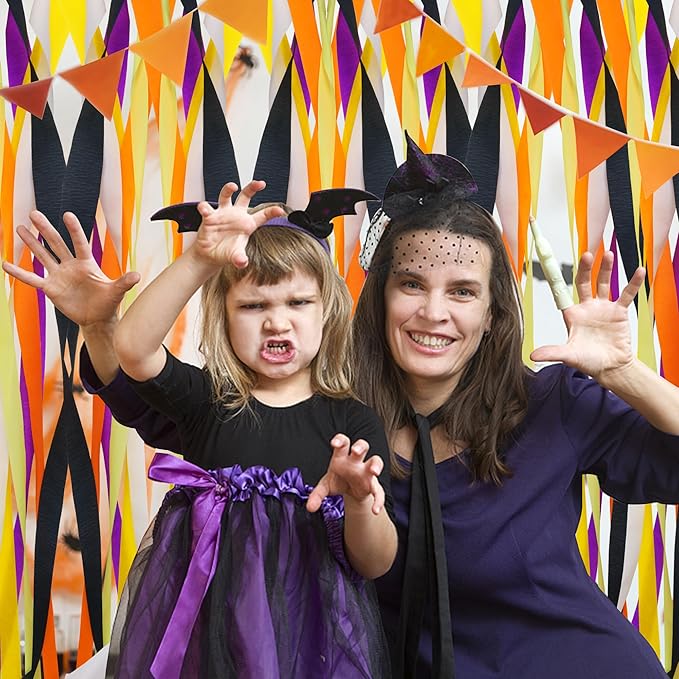 12 Rolls Halloween Crepe Paper Streamers, 4 Colors Halloween Party Streamers for Ceiling, Background Wall, Dining Table, Door, Window, Staircase, Yard Decoration