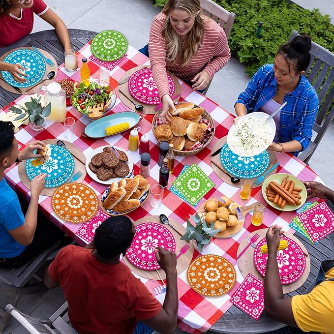 96 Pcs Mexican Fiesta Party Supplies Set, Serves 24 – Colorful Papel Picado Floral Paper Plates, Napkins, and Forks, Disposable Tableware for Cinco de Mayo, Birthday, and Fiesta Themed Decorations