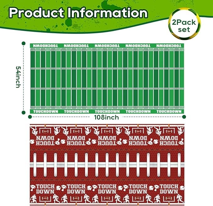 Football Tablecloth 54×108 Inch, Green Field Plastic Table Cover with Soccer Ball, Waterproof Disposable Table Cloth for Sports Theme Birthday Party, Sport Theme Party Supplies