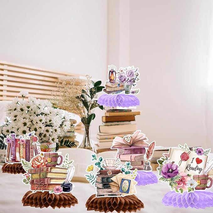 Book Themed Party Decorations - 9PCS Book Party Decorations Vintage Book Club Honeycomb Centerpieces Table Decor Reading Library Birthday Baby Shower Supplies for Book Lovers Bookworm
