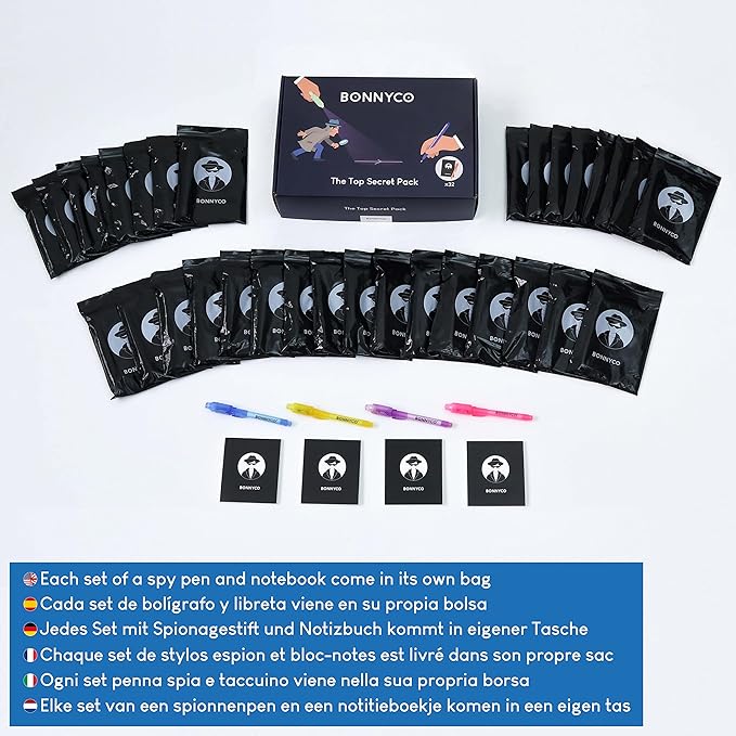 BONNYCO Invisible Ink Pen and Notebook Pack 32, Party Favors for Kids. Magic Spy Pen Goodie Bags Stuffers for Kids, Goody Bag Stuffers Pinata. Return Gifts Birthday Party, Classroom Prizes Students