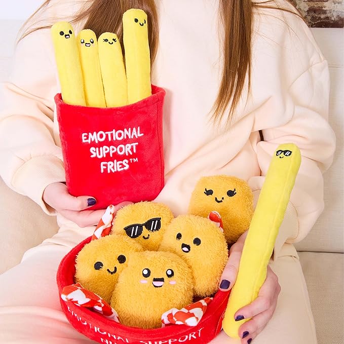Emotional Support Fries By Relatable, Easter Plush Cuddly Stuffed Animals and Toys, Cute Easter Basket Gifts, Non Candy Easter Gift for Teens and Girls, Includes 5 Plushies with Carrying Basket