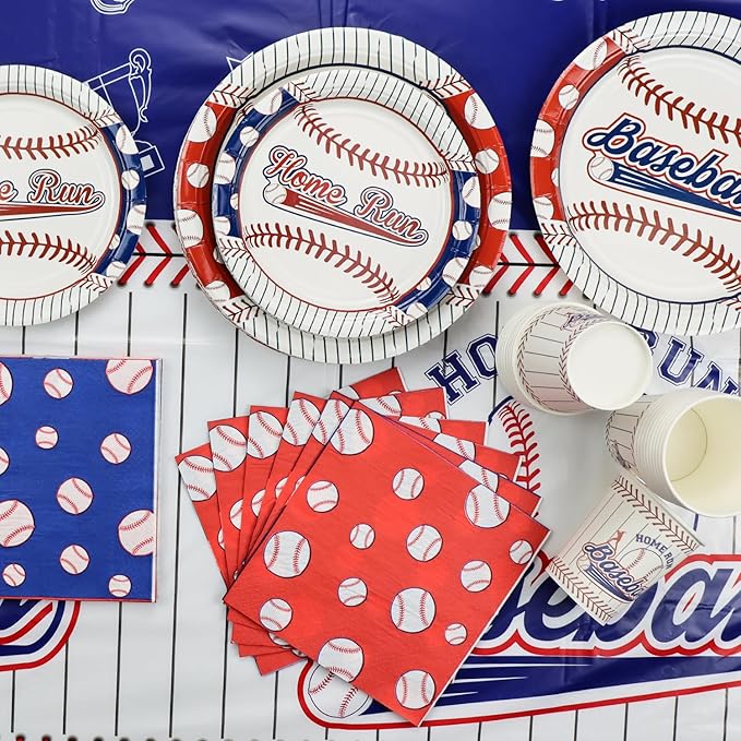 Baseball Party Decorations - 81Pcs Baseball Plates and Napkins Sets, Tablecloth, Blue Forks for Sports Fans Kid Adult Birthday Party Supplies, Serve 20