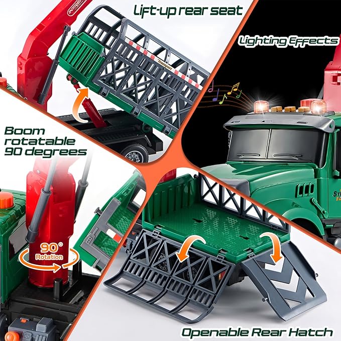 Large Dinosaur Transport Truck Toys for 3 4 5 6 7 8 Year Old Boys, Truck with Loading Crane,Lights and Sounds Vehicles Toy for Kids Childs Toddlers Christmas Birthday Gift