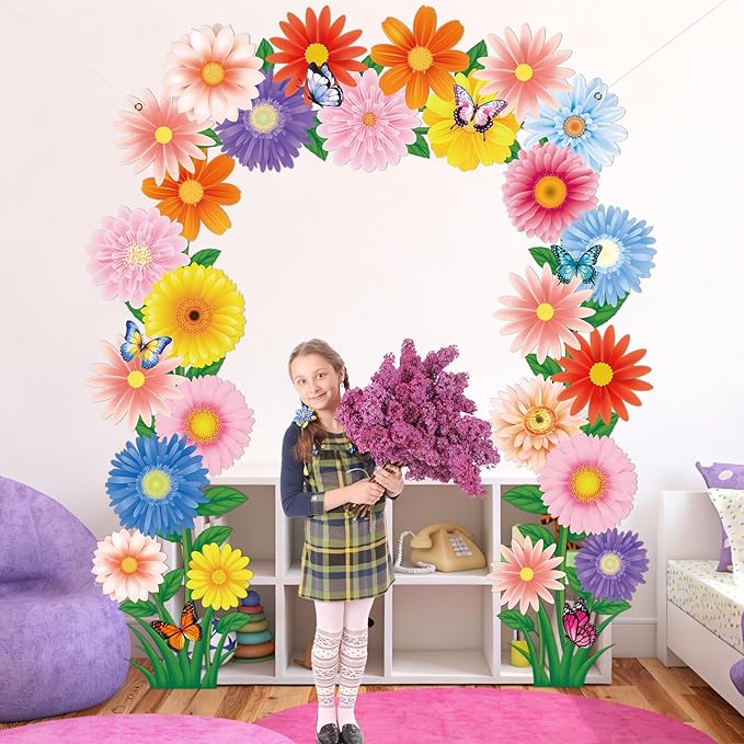 3Pcs Spring Door Porch Banner Spring Theme Party Decorations Flower Door Cover Hanging Banner Flowers Butterfly Porch Sign Photo Props Backdrop for Summer Floral Baby Shower School Home Party Supplies