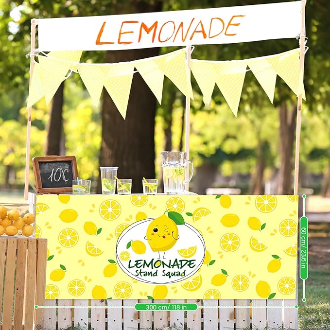 24" x 118" Lemonade Tablecloth for Lemonade Stand Supplies Lemon Table Cover for Kids Lemon Party Supplies Summer Beach Picnic Birthday Party Decorations(Yellow)