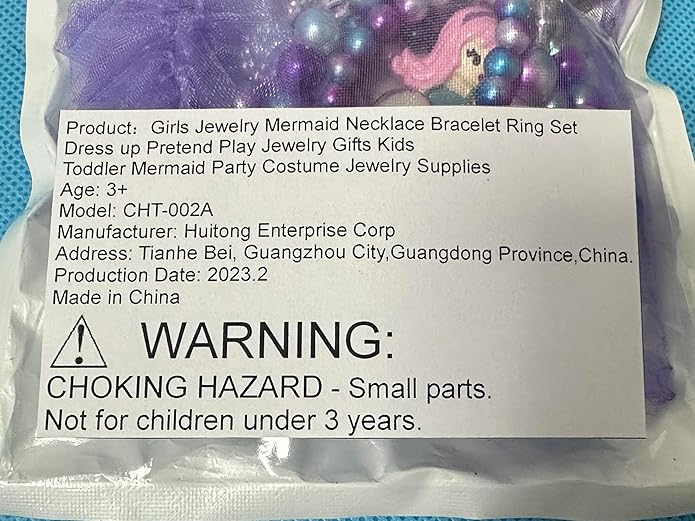 Girls Mermaid Necklace, Bracelet, Ring Set - Dress Up Pretend Play Jewelry Gifts for Kids & Toddlers - Mermaid Party Costume Supplies