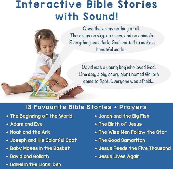 LEARNING BUGS Christian Bible Stories – 13 Stories and Prayers for Little Ones, Musical Books for Toddlers, 28-Button Bible Story Book, Musical Toys for Toddlers 1-3