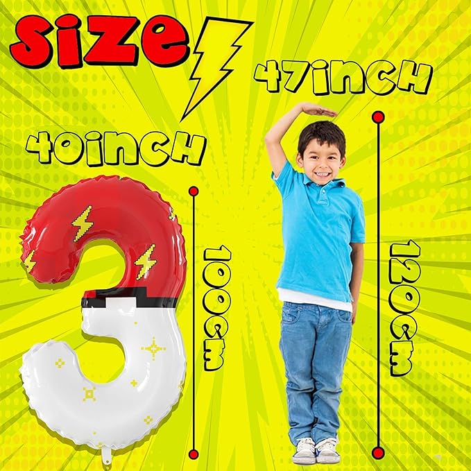 40 Inch Red White Cartoon Theme Number Balloons Large Birthday Party Number Balloons Cartoon Animation for Kids Birthday Party Decoration Supplies (Number 3)