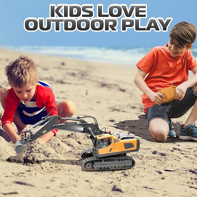 Remote Control Excavator Toys, 11 Channel 1:20 RC Construction Vehicles, 680° Rotation Hydraulic Car Toys for 6 7 8 9 10 Year Old Boys Kids, RC Truck Digger Toys Christmas Birthday Gifts