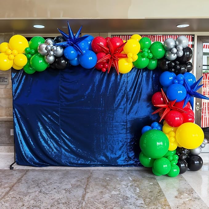 Black and Red Yellow Blue Balloons, 12 Inch Black Red Yellow Blue Green Metallic Silver Confetti Balloons with Star Foil Balloon for Boys Graduation Birthday Baby Shower Party Decorations