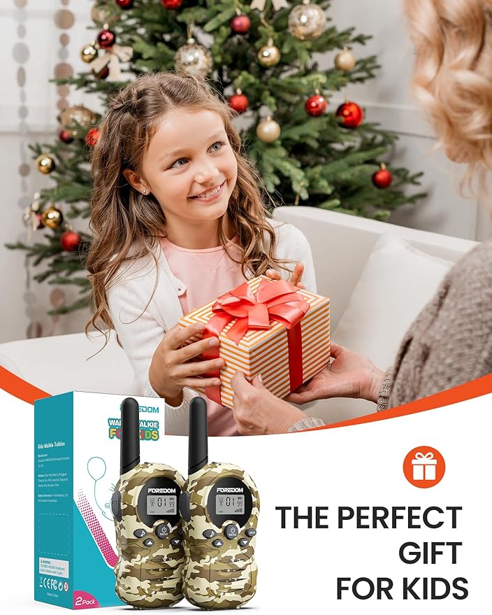 FOREDOM Walkie Talkies for Kids Walkie Talkies Long Range for Boys & Girls Age 3 to 12 Year Old Birthday Cool Army Toys - 2 Pack