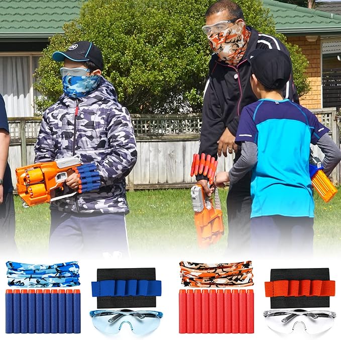 Sosation 64 Pcs Gun Party Supplies and Favors Compatible with Nerf Include Tactical Glasses Face Mask Foam Darts Wrist Ammo Holder Gun Accessories Party Favors