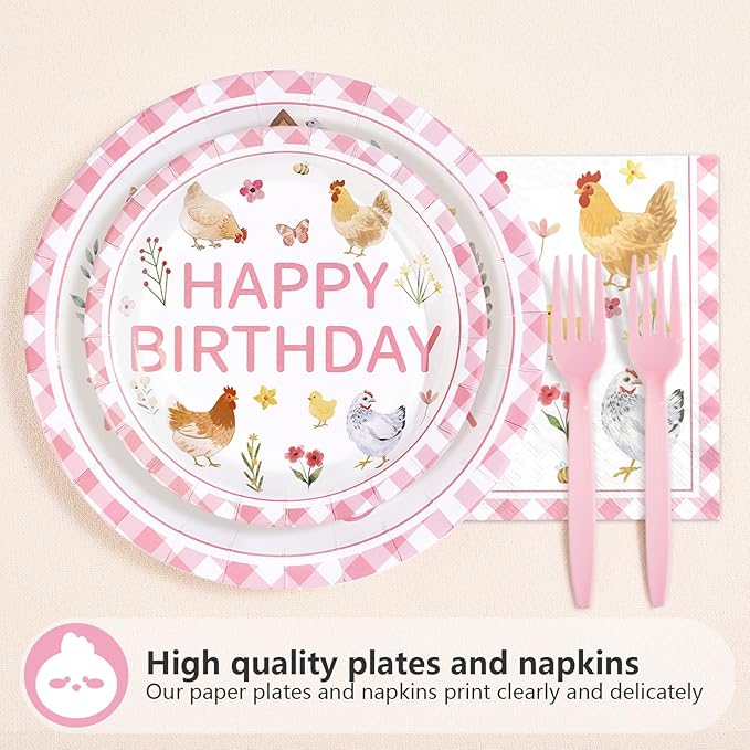 96Pcs Chicken 1st Birthday Party Supplies This Chick Is One Party Plates and Napkins Disposable Farm Animal Barnyard Little Chick Tableware Set for Kids Baby Shower One Year Old Birthday Decor