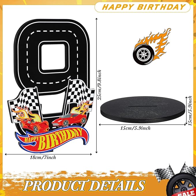 Race Car 9th Birthday Number Sign Centerpiece Race Car Theme 9th Birthday Party Supplies Wooden Table Decoration Photo Props for Boys Nine Years Old