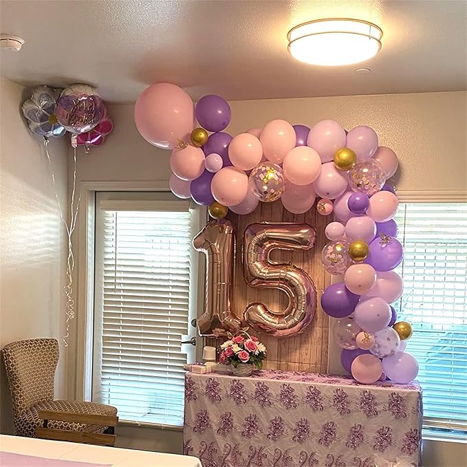 Pastel Pink and Purple Balloons, 12 Inch Metallic Purple Lilac Pink Confetti Balloons Set for Girls Women Kpop Butterfly Birthday Baby Bridal Shower Wedding Princess Disco Music Party Decorations