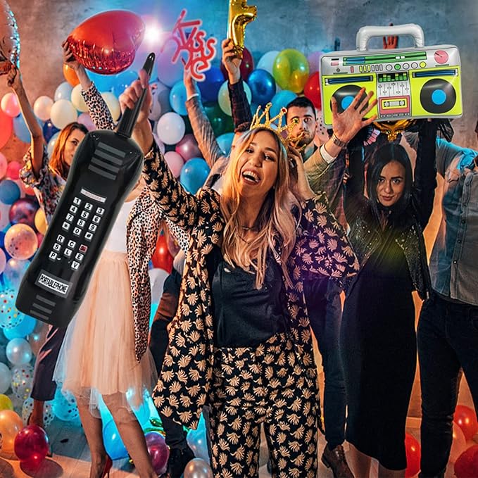 5 Pieces Inflatable Radio Boombox Inflatable Mobile Phone,Retro Mobile Phone for 80's 90's Party Decorations,Hip Hop Costume,Birthday Theme Party Photo