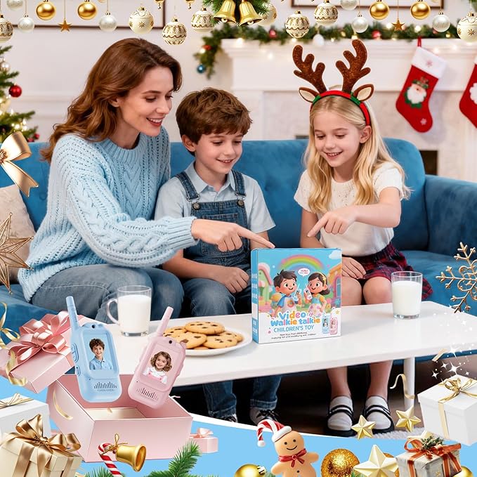 Video Walkie Talkies for Kids, 2 Pack Rechargeable Kids Video Walkie Talkies with Camera, Facetime Walkie Talkie for Indoor Outdoor Games, Camping, Hiking for Boys Girls Ages 3-12