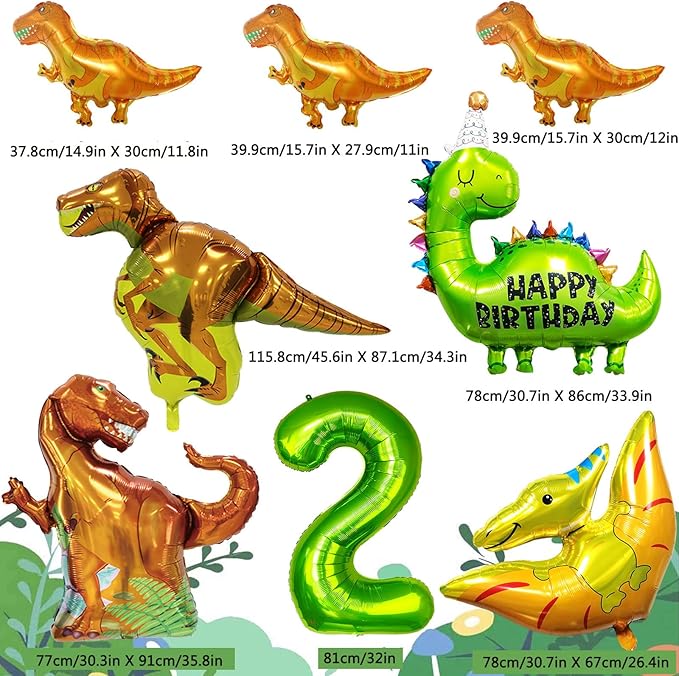 Dinosaur Birthday Party Supplies - Dinosaur Party Decorations with Balloons, Banner, Cake Topper for 2 Year Olds