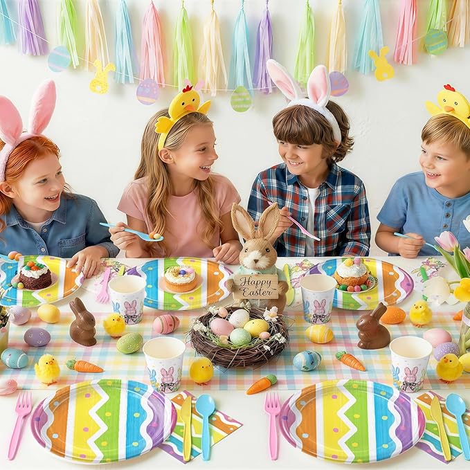 50PCS Easter Egg Party Supplies for Birthday Watercolor Bunny Floral Party Decorations Paper Plates Napkins Tableware 25 Guests