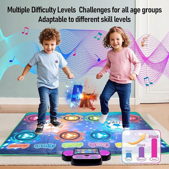 Electronic Dance Mat, Double Player Dance Pad for Kids 3 4 5 6 7 8, Musical Interactive Dancing Step Pad for Kids Adults Boys Girls, Puzzle Games, Body Exercise