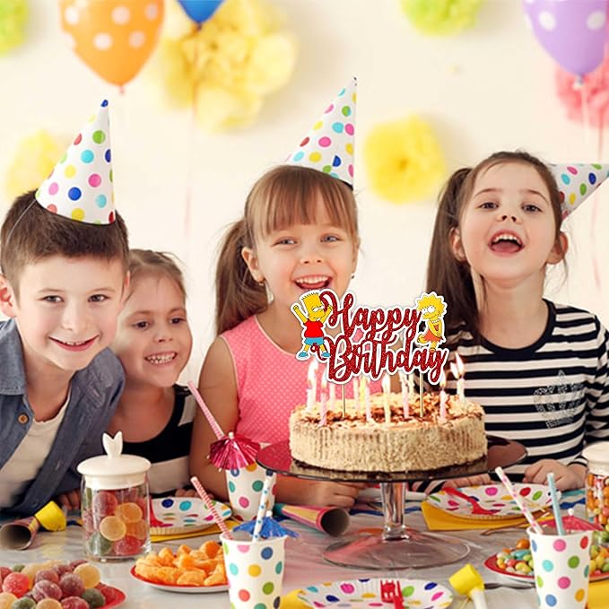 "Brt Simpson Happy Birthday Cake Topper – Fun Cartoon Theme Cake Decoration for Boys Girls – Simpsons Inspired Birthday Party Supplies for Dessert Table Décor, School Events & Family Celebrations"