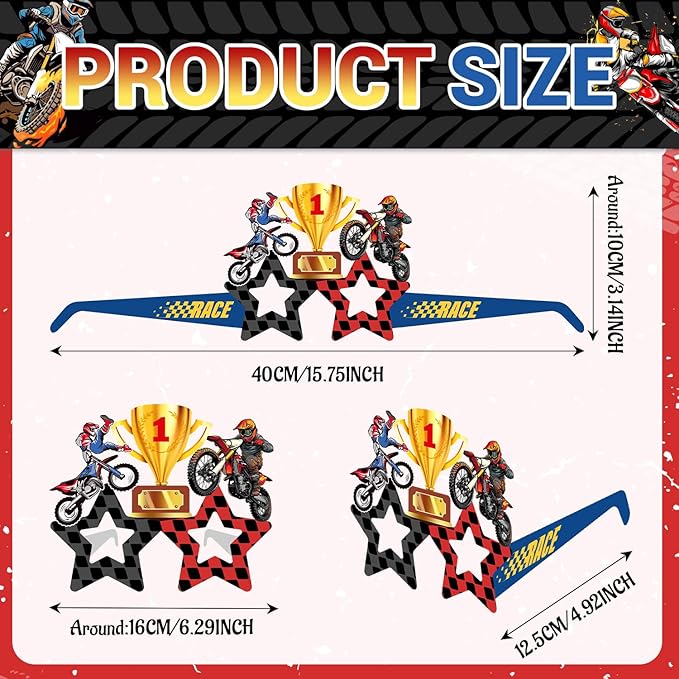 24 PCS Dirt Bike Party Paper Eyeglasses, Dirt Bike Party Favors Decorations Supplies, Motocross Birthday Party Decorations Gifts Photo Booth Props for Kids Boys Girls
