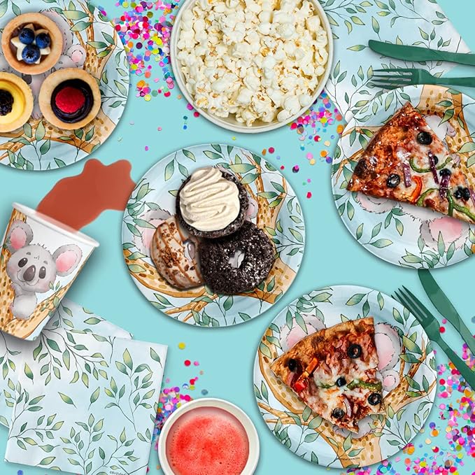 Koala Birthday Party Supplies - Koala Bear Baby Shower - 1st Birthday Party | Tableware Set Includes Plates, Napkins and Cups | Kit for 16