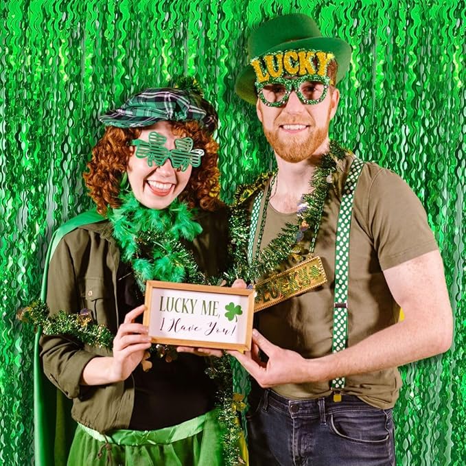 Green Streamers Foil Fringe Curtains Fringe Backdrop Curtains, Football Party Decorations, Green Birthday Decorations for Boy, Christmas Favor, Dinosaur Birthday Decor, Jungle Party Decorations