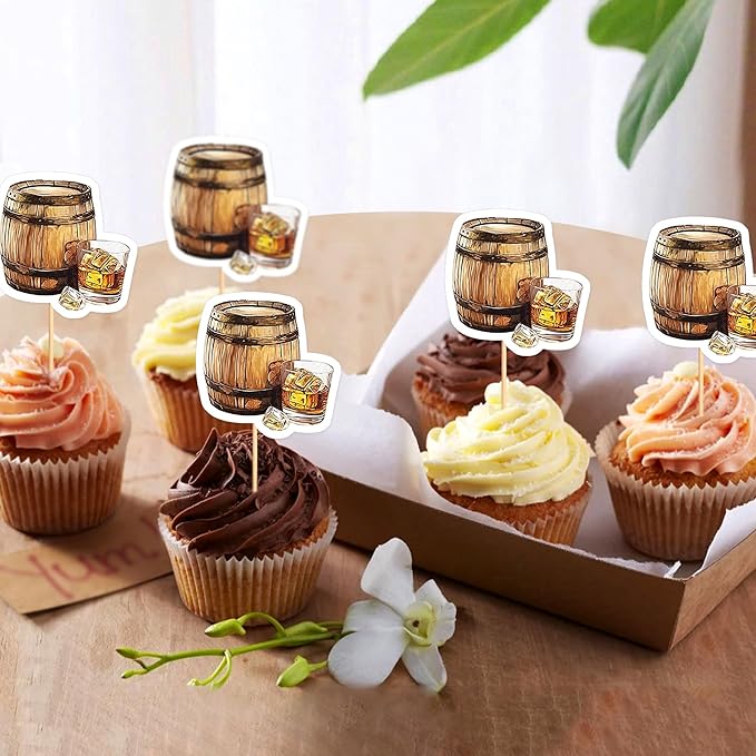 Ercadio 24 PCS Beer Party Cupcake Toppers Cheers and Beers Happy Birthday Decor for Father's Day Beer Kegs Cake Topper Favor for Summer Family Party Decor Supplies