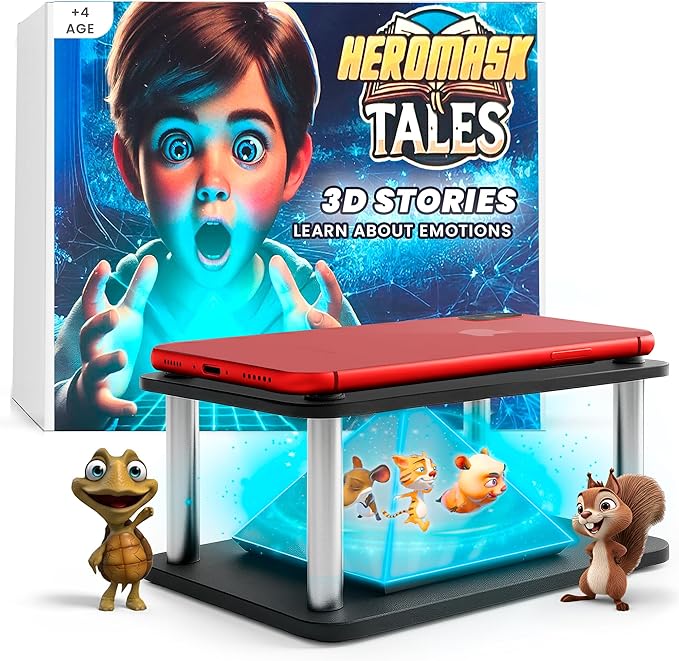 Heromask Tales: 3D Stories in 5 Languages | Gift Ages 4-10 | Innovative Educational Hologram Pyramid | Narrated by Native Storytellers in Multiple Languages to Develop Kids' Emotional Intelligence