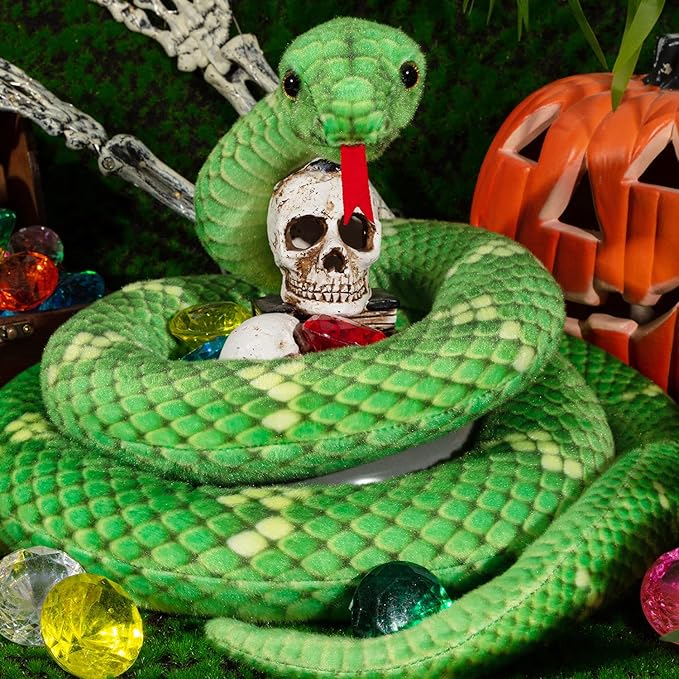 Giant Stuffed Snake, Lifelike Plush Animal, 110 in Large Toy Snake for Kids, Perfect for Birthday Present or Party Prank Prop (Green)