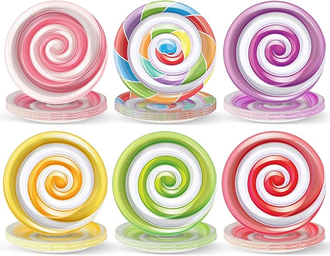 48Pcs Candy Themed Paper Plates for Candyland Party Decorations 7" Colorful Lollipop Candy Disposable Paper Dinner Plates for Sweet Shop Candyland Christmas Birthday Baby Shower Party Supplies