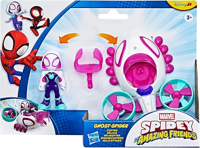 SPIDEY AND HIS AMAZING FRIENDS Marvel Ghost-Spider Copter Toy Vehicle with 3-Inch Action Figure & Accessory, Super Hero Toys, Kids Ages 3+