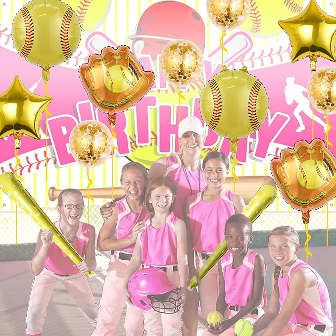 Softball Party Balloons,12pcs Softball Glove Foil Balloons,Bat Balloon confetti balloon for Sports Theme Supplies Gender Reveal Baby Shower Decoration,Boys Girls Birthdays Party Supplies