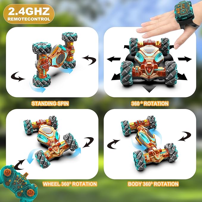 RC Cars, 1:12 Gesture Sensing Stunt Car Toys for Boys Girls 6-12 Year Old, 4WD Hand Remote Control Toy 360° Rotate Transform Off-Road Drift with Lights Sound, Birthday Xmas Gifts for Kids